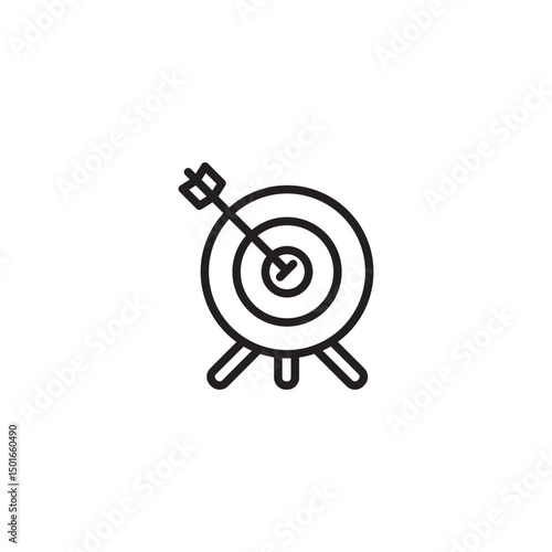 A simple black and white outline icon depicts a target with an arrow hitting the bullseye, resting on a stand, symbolizing accuracy, success, or achieving a goal.