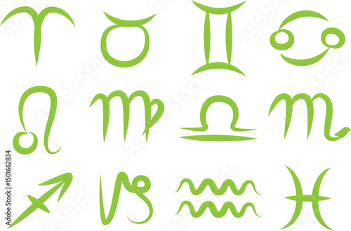 light green colorful astrology zodiac brush stroke hand drawn signs