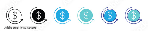 currency flow icon set. containing a sleek symbol for financial transaction, growth, recirculation thin line and color style icon for your app and web. vector illustration