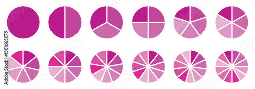 Pie chart set. Colorful diagram collection with 1,2,3,4,5,6 sections or steps. Circle icons for infographic, UI, web design, business presentation. Vector illustration.