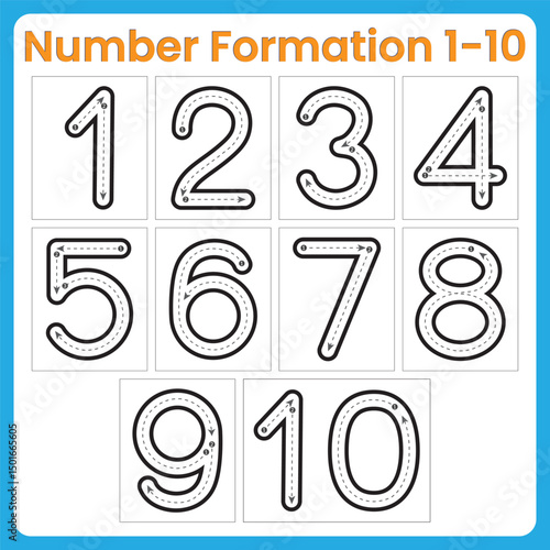 Number Formation 1–10 – Tracing and Handwriting Practice Worksheet for Kids