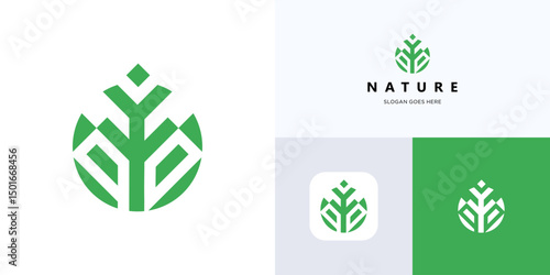 Modern stylized leaf with geometric logo icon design vector illustration editable, Creative idea symbol nature green leaves for growth and environmental or brand identity business
