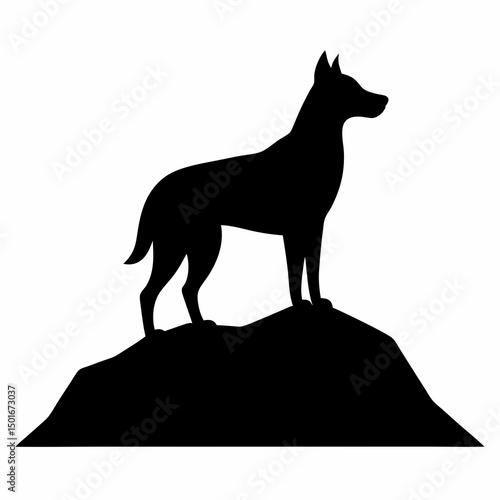 Black silhouette of dog on a hilltop