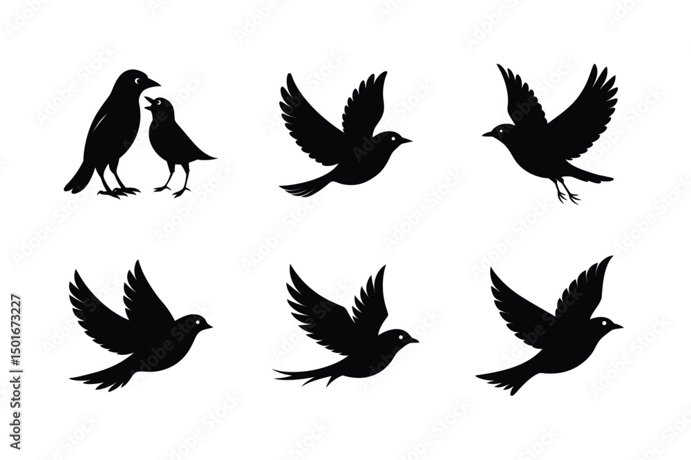 Naklejka premium Blackbird silhouette bundle illustration, Blackbird silhouette vector 