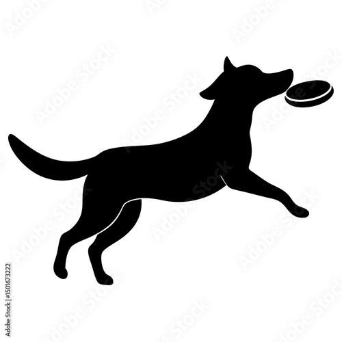Black silhouette of dog catching a frisbee