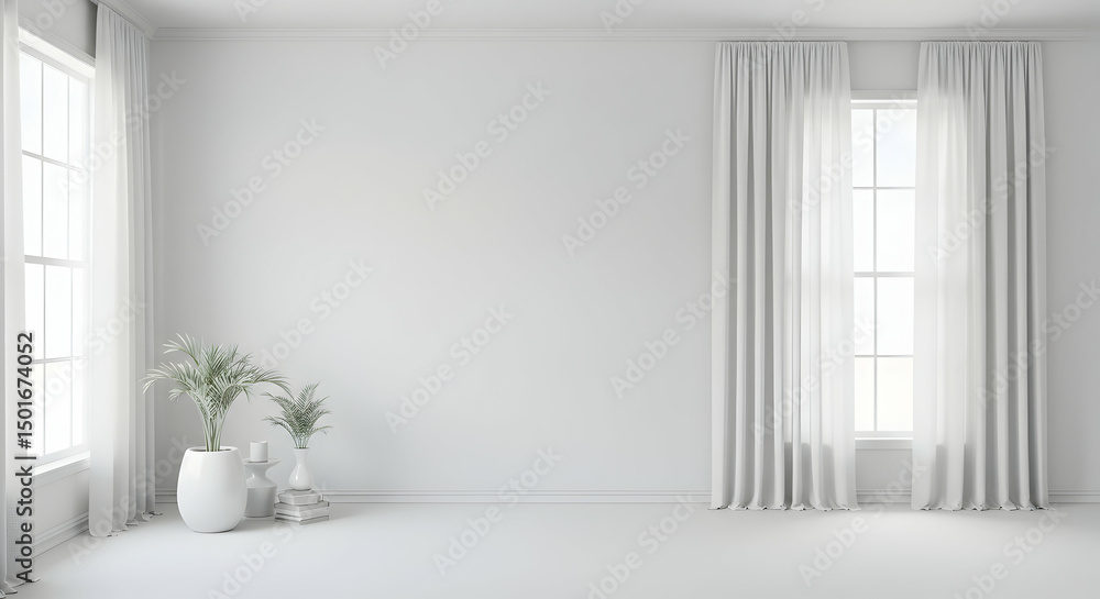 Fototapeta premium Minimalist Interior with White Walls and Natural Light Accents