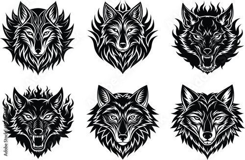 Fierce Wolf Head Illustrations A Collection of Six Unique Designs