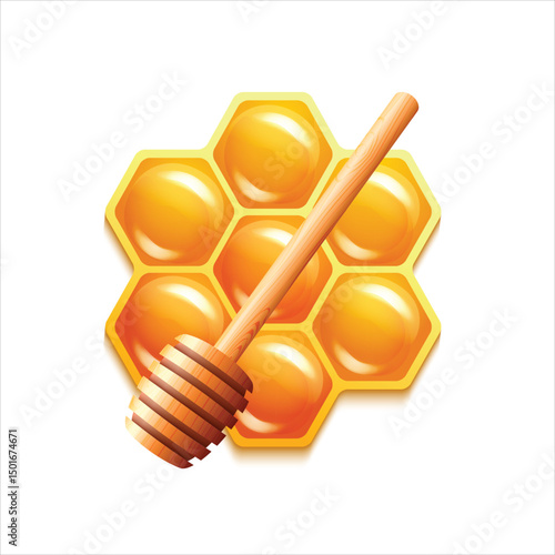 Realistic illustration of honey dipper isolated on white background