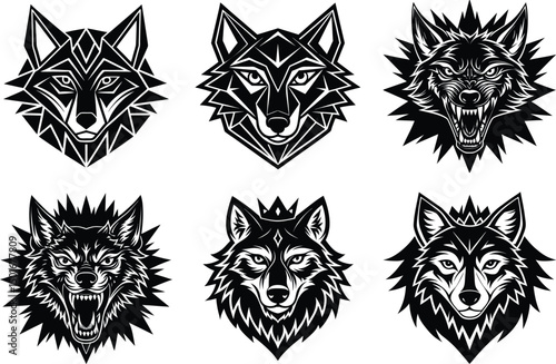 Geometric Wolf Head Illustrations Six Unique Designs for Art and Design Projects
