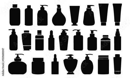 Black shampoo Icon Set Vector Silhouette Design on White Background.