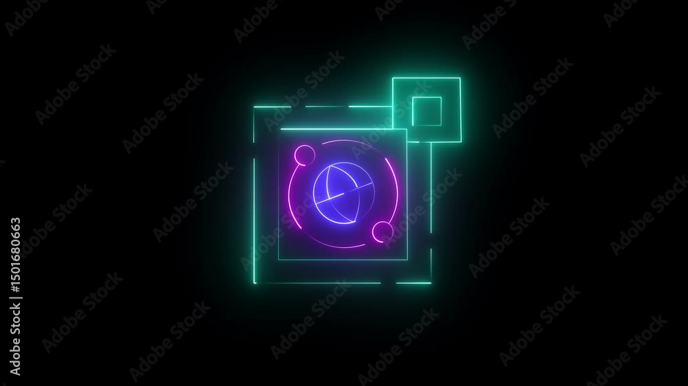 Glowing Neon Logo Icon Animation on Black Background Glowing Neon Logo Icon Animation on Black Background