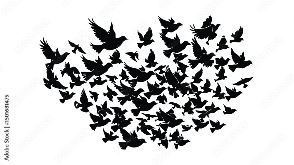 Fototapeta premium A flock of birds at sunset. Vector abstract silhouette of flying birds Pattern of sunrise and geese or ducks