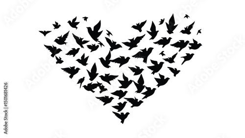 A flock of birds at sunset. Vector abstract silhouette of flying birds Pattern of sunrise and geese or ducks