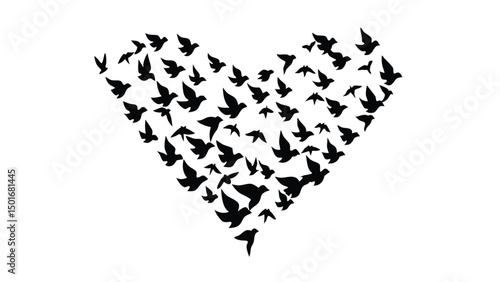 A flock of birds at sunset. Vector abstract silhouette of flying birds Pattern of sunrise and geese or ducks