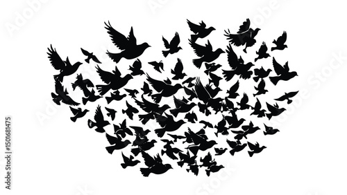 A flock of birds at sunset. Vector abstract silhouette of flying birds Pattern of sunrise and geese or ducks