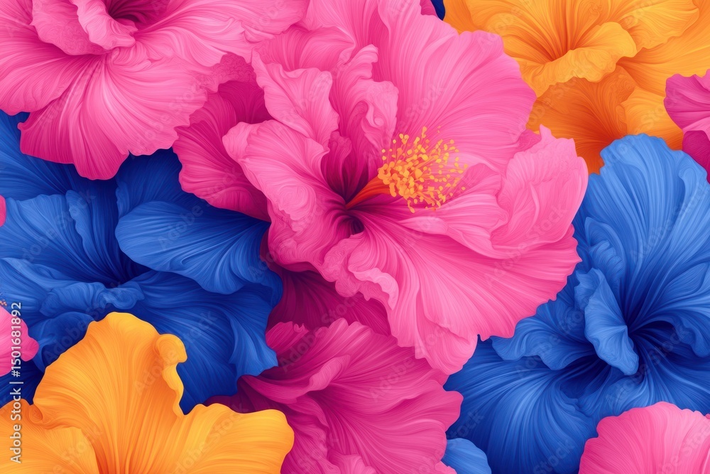 custom made wallpaper toronto digitalClose-Up of Vibrant Pink, Blue, and Orange Flowers