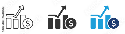 Dollar value increase vector icon designs. Cost rise illustration. Dollar rate increase. Inflation sign