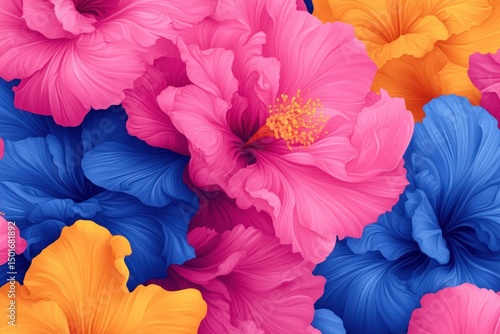 Wallpaper Mural Close-Up of Vibrant Pink, Blue, and Orange Flowers Torontodigital.ca