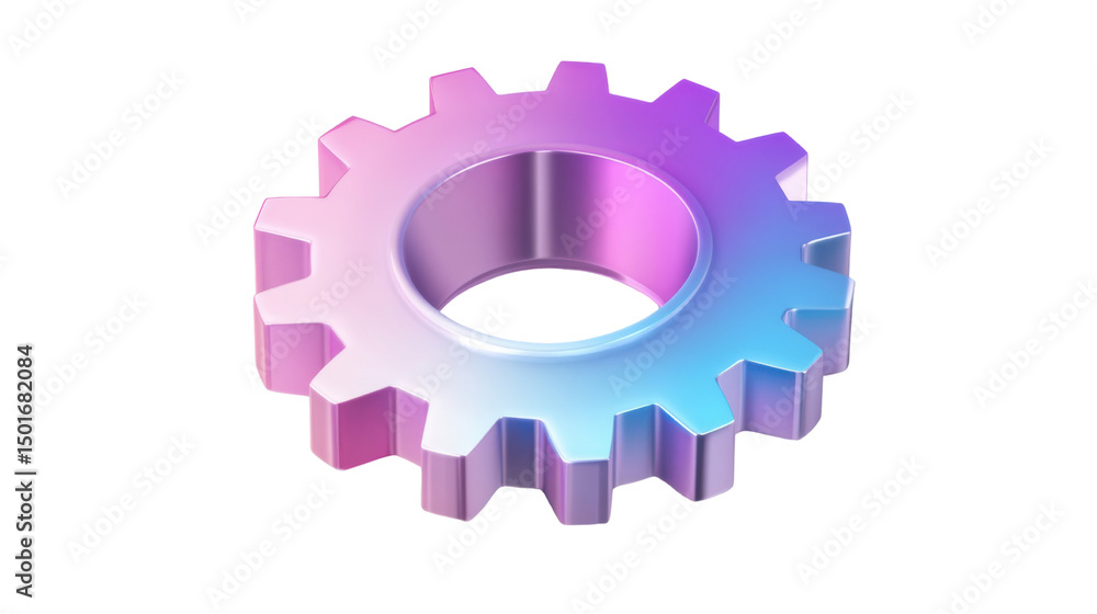 Iridescent 3D Gear Icon in Gradient Colors Isolated on White Background – Futuristic Technology Symbol with Glossy Abstract Design Iridescent 3D Gear Icon in Gradient Colors Isolated on White Background – Futuristic Technology Symbol with Glossy Abstract Design