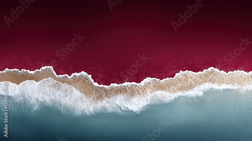 Aerial view of a beach with vibrant color gradients