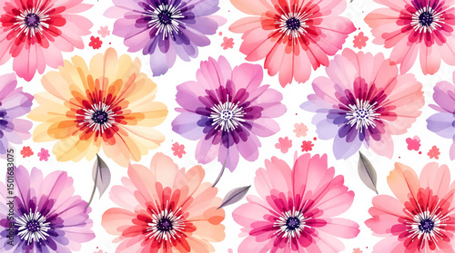 Colorful wild flower background with watercolor