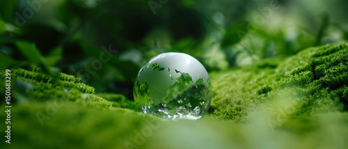 Wallpaper Mural Crystal globe glass on green moss in forest to protect nature Save and care World for sustainable. concept of the environment ecology and Earth Day. Eco environment, Net zero and ESG concept. Torontodigital.ca