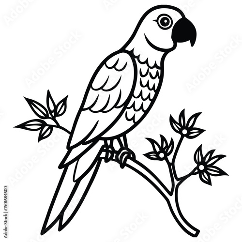 parrot with tree brunch silhouette vector