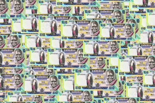 Banknote 10 kwacha Zambia with portrait of President Kenneth Kaunda, fragment for design. Money of Zambia and Africa