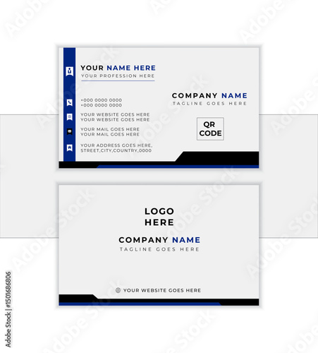 Blue & black color, modern creative business card,horizontal simple clean template vector design, rectangle size. 
