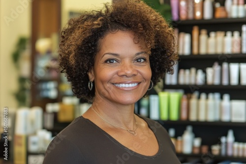 Beautician smiling in a beauty products shop