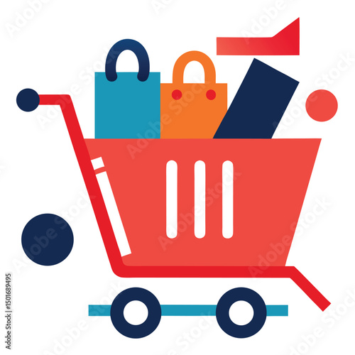Online Shopping Cart  A Colorful Illustration of E-commerce and Retail