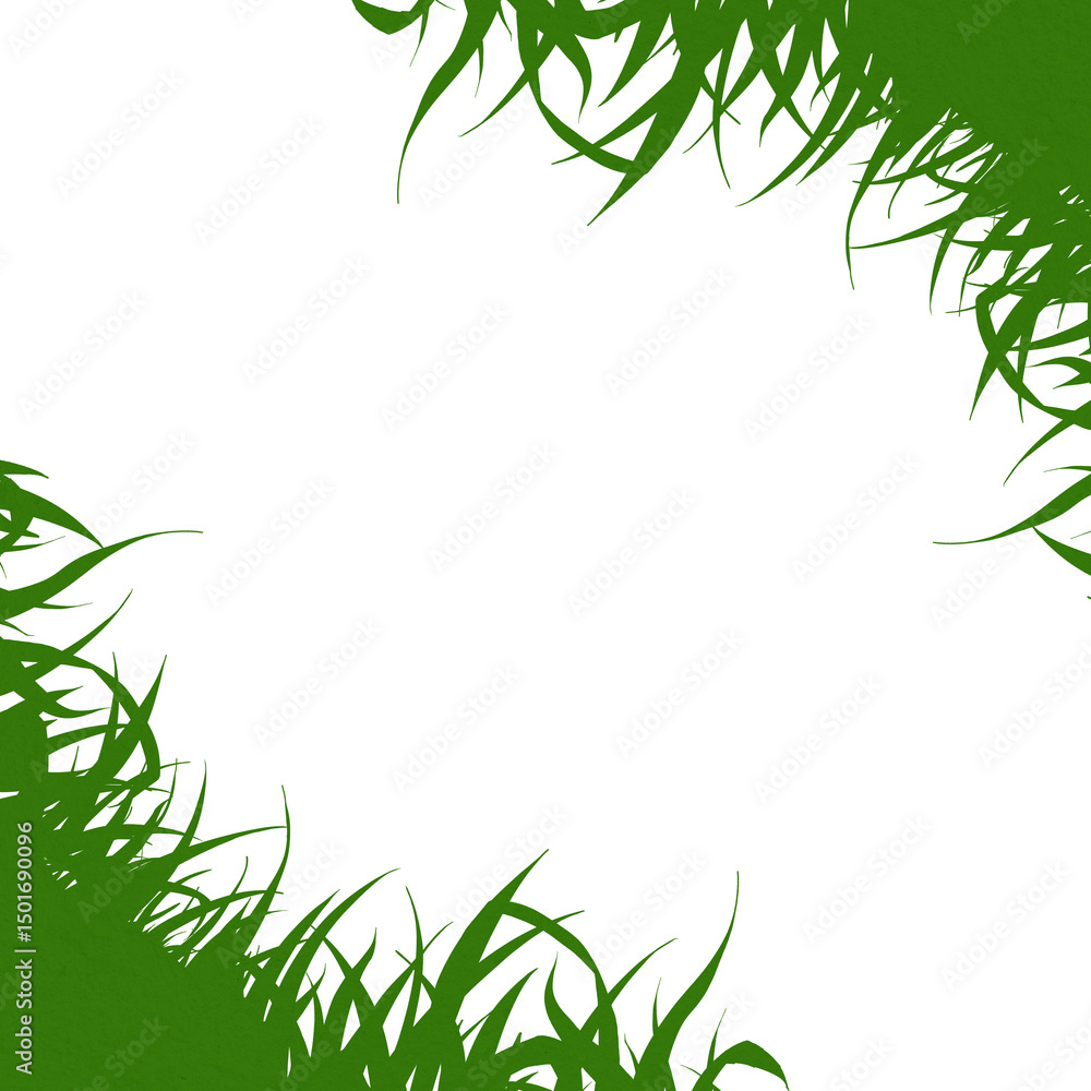 Fototapeta premium Graphic frame: stylized green grass borders a blank central space from corners.