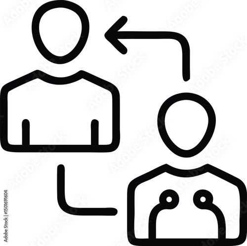 Simple line illustration of a person being transferred or moved to another person