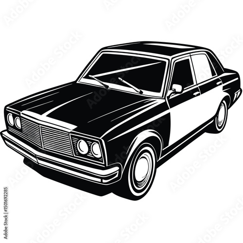 Vintage car illustration viewed from the front on a clean white background