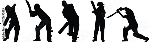 Cricket Player Silhouettes in Action – Vector Sports Illustration