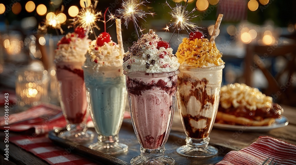 Delicious milkshakes with festive sparkler lights Delicious milkshakes with festive sparkler lights