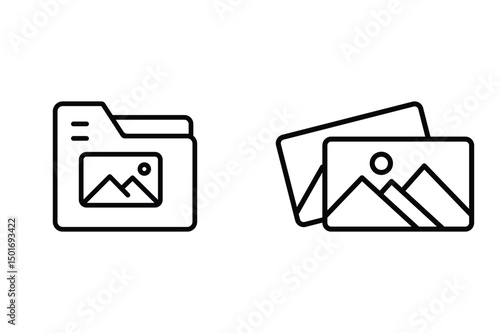 Photo Gallery and Folder Icons Digital Image Storage and Organization Symbols in Minimalist Design