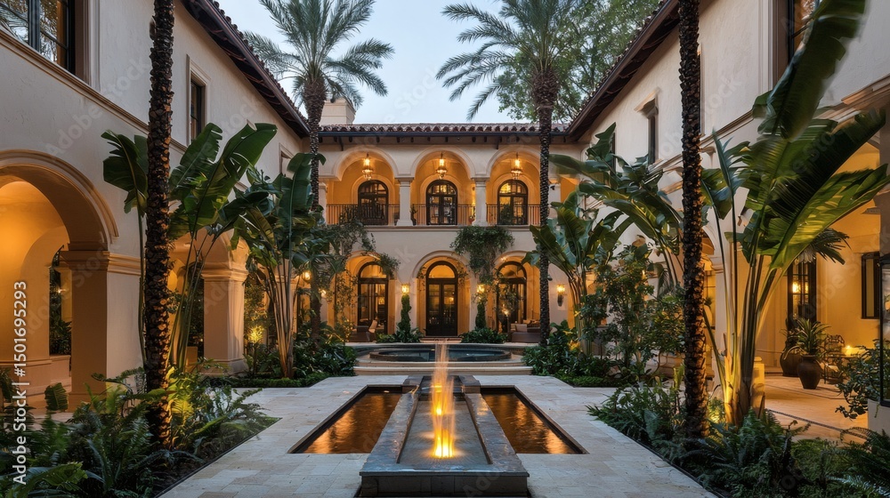 Fototapeta premium 131. Courtyard with ambient lighting and water feature