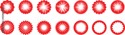 Red starburst sticker set. Special offer price tag. Price sticker, sale sticker, starburst, quality mark, retro silhouette. Sunburst retro sale badge, quality signs, sale icons. star price tag, starbu