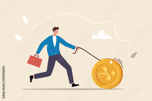 Dogecoin cryptocurrency price rising up with high profit, businessman investor walk the Shiba Inu token virtual cryptocurrency dogecoin.