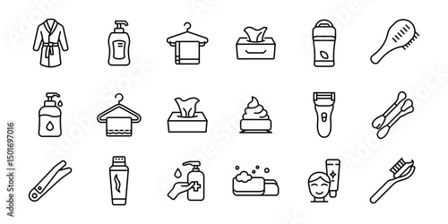 toiletries outline or line icon design bundle.