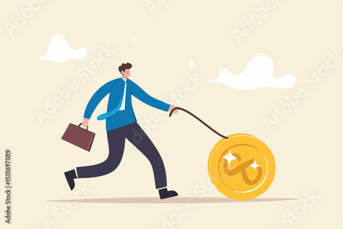 Dogecoin cryptocurrency price rising up with high profit, businessman investor walk the Shiba Inu token virtual cryptocurrency dogecoin.