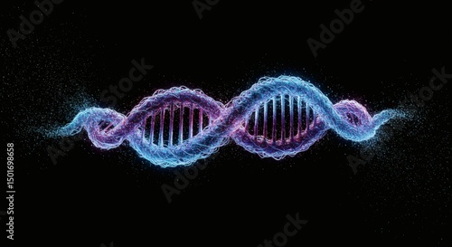 Glowing DNA Strand Abstract Art, Blue Purple Hues