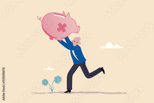 Poor retiree old man, broke losing all pension or retirement funds, financial problem, poverty or bankruptcy after retired concept, depressed worried old man shaking piggybank pension with no money.