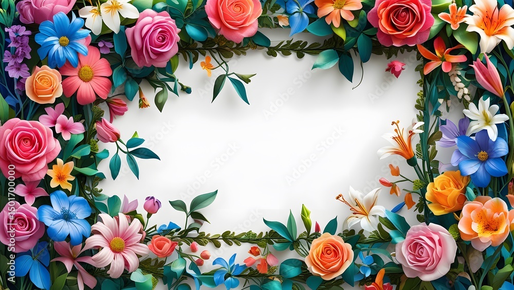 Fototapeta premium Elegant High-Resolution Floral Border with Overlapping Petals and Leaves 