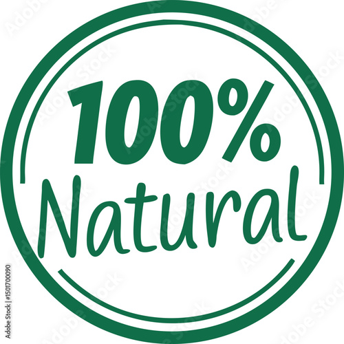 Green circular emblem with 100% Natural text indicating authenticity and eco-friendliness