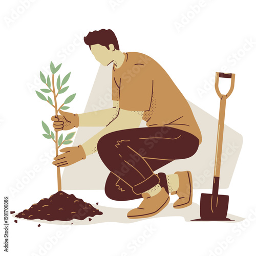 Man Gardening Sapling for Environment Concept