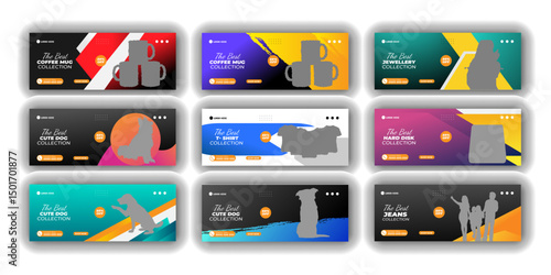 Facebook cover bundle web banner and  Social media post or jeans, t-shirt, hard disk, jewellery, fashion, coffee, product, dog, templates