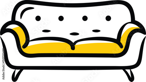 Simple illustration of a white sofa with yellow cushions on a plain background