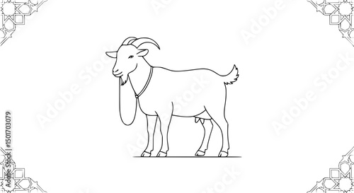 Elegant Line Art Goat with Tether Profile View